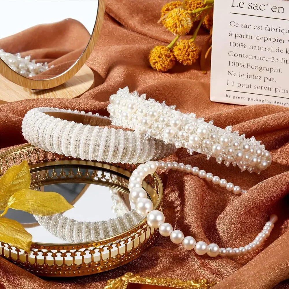 Pearl Headbands Faux Pearl Rhinestones Hairbands Bridal Accessories Women - Picture 3 of 6